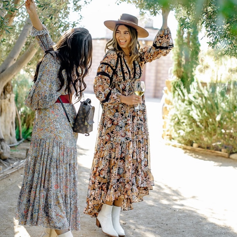 Free People Floral Maxi Dress in Brown, Black, Cream - Picture 2 of 7